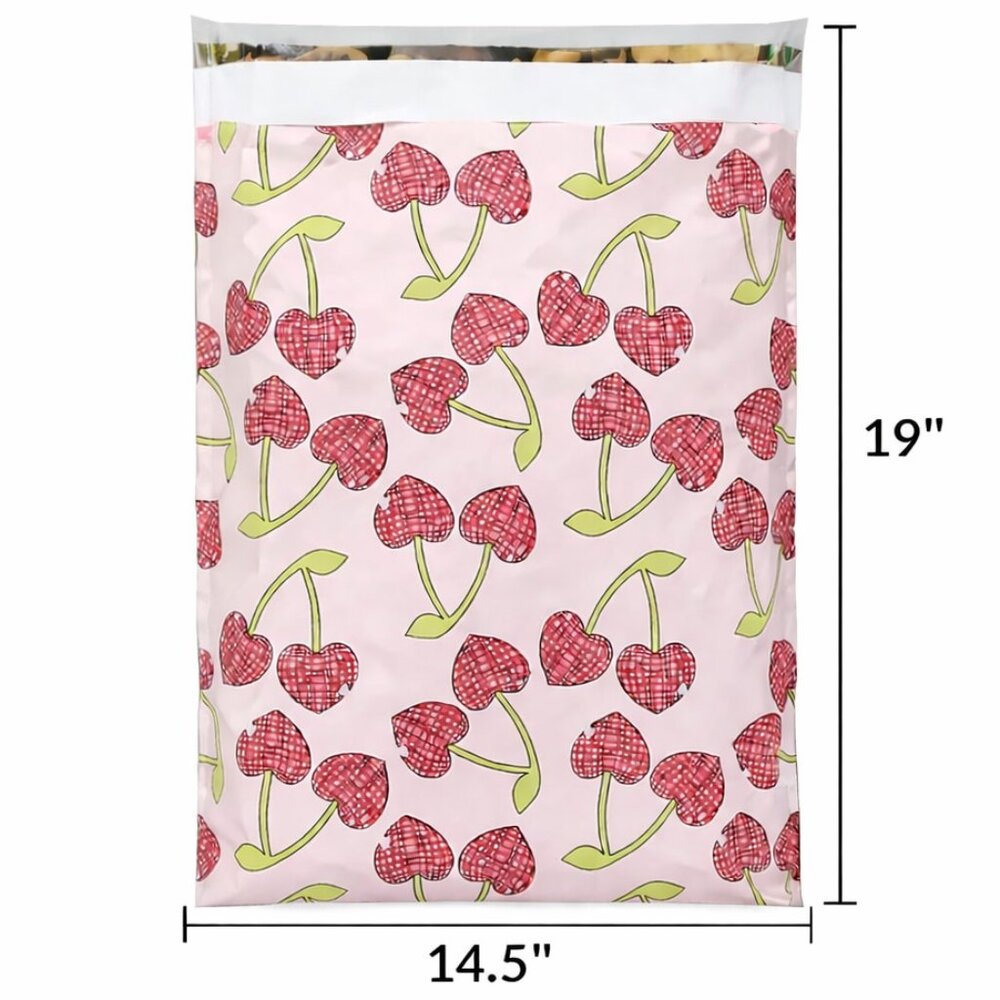 20ct Large 14.5 x 19 Cherry Hearts Poly Mailers - Picture 2 of 2